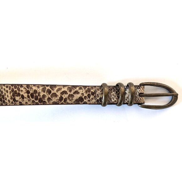 Eaton Women Skinny Belt Reptile Python Animal Print Brown Size L Made In Canada - Picture 4 of 8